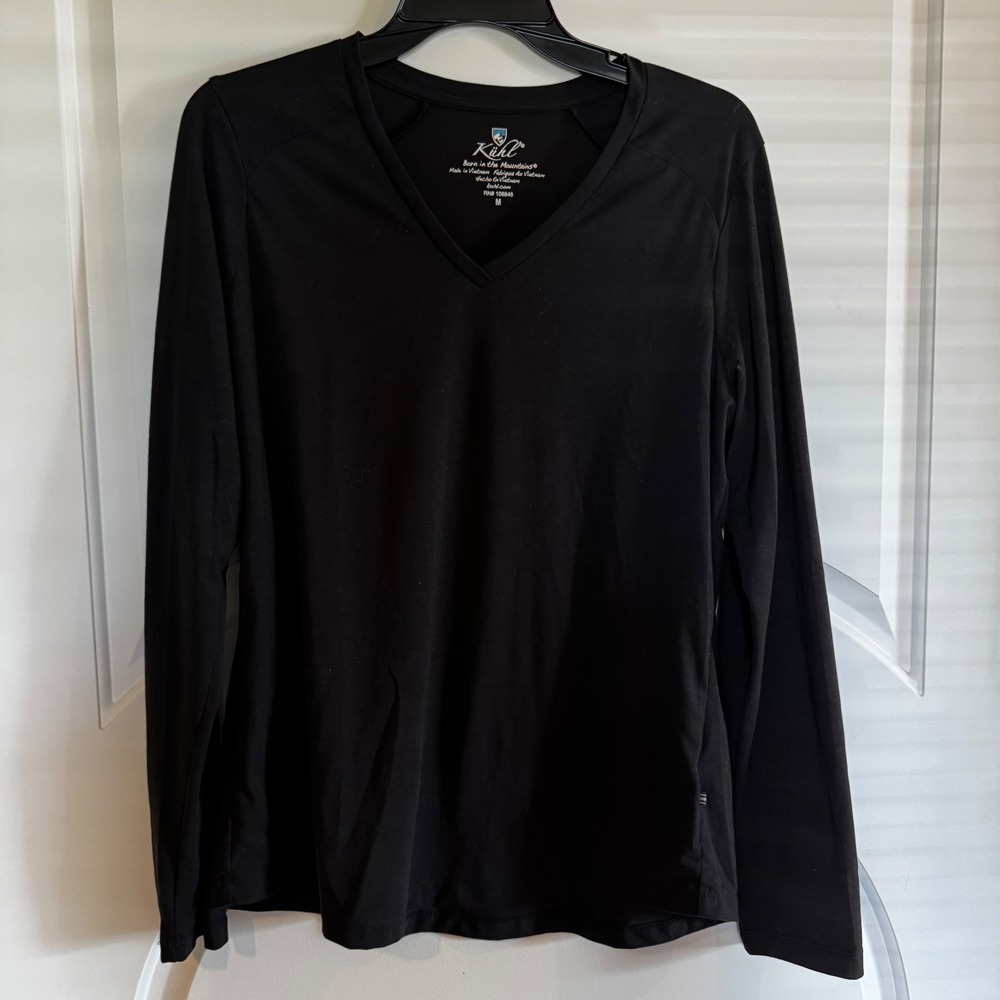 Kuhl Top Women M Black V-Neck Long Sleeve Performance Activewear Shirt RN 108846